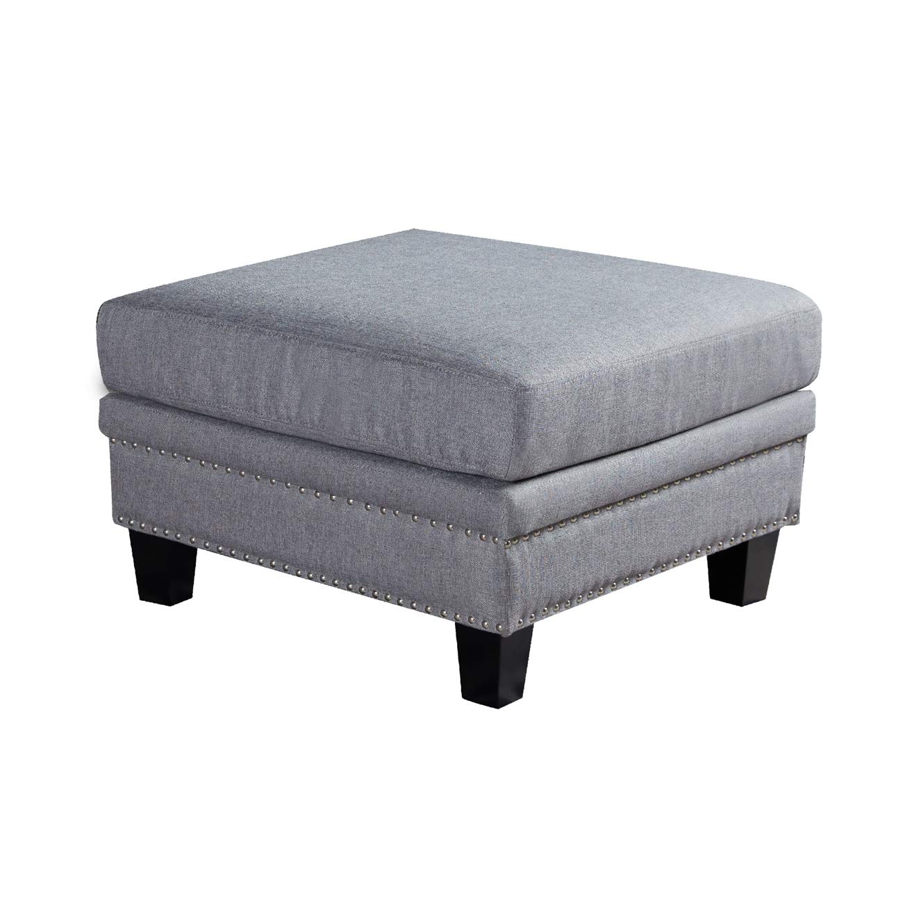 LOKATSE HOME Square Fabric Ottoman with Sturdy Wood Legs - Cube Footstool for Living Room, Bedroom & Office - Comfortable Footrest and Extra Seating for Home Decor