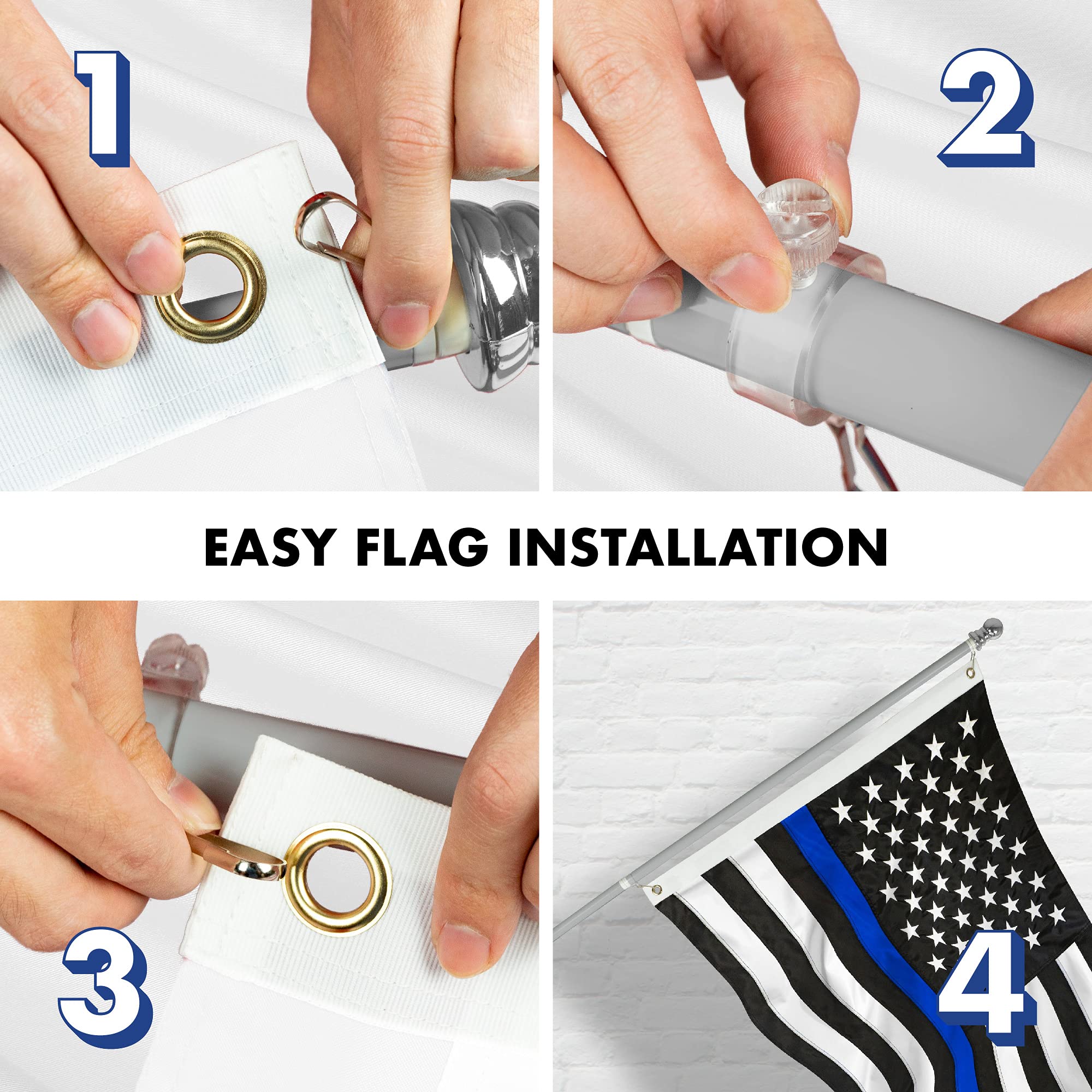 5FT Spinning Flagpole with Thin Blue Line Flag - 2x3FT Embroidered Flag & Brass Grommets - Silver Aluminum Flag Pole for Police Support, Backyard, Garden, and Patriotic Displays