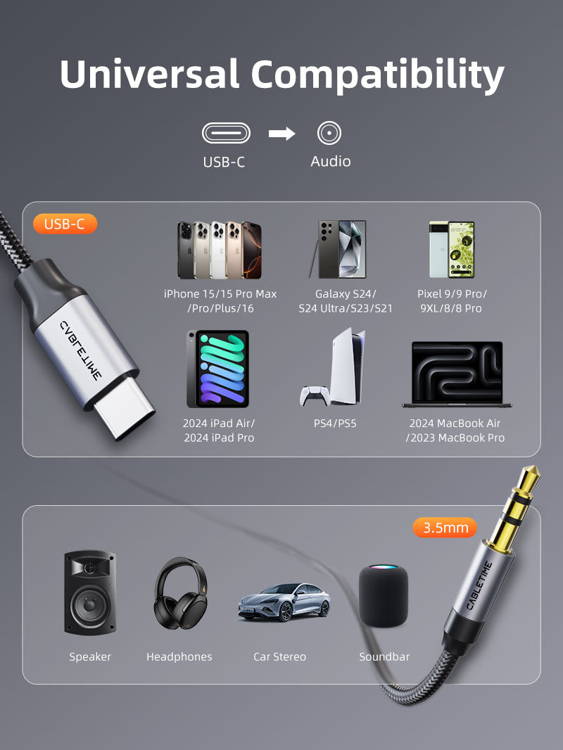 iPhone 16/15 USB C to 3.5mm Aux Audio Cable - Car Auxiliary Cord for Music Streaming & Hands-Free Calling - Perfect for Toyota, Honda, Ford & More