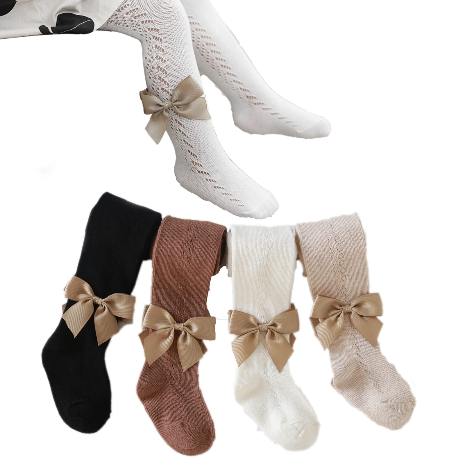 Ashmyova Baby Girl Tights - Soft Knit Bowknot Mesh Lace Stockings for Toddlers & Infants | Warm Leggings for Playtime, Dress-Up & Special Occasions
