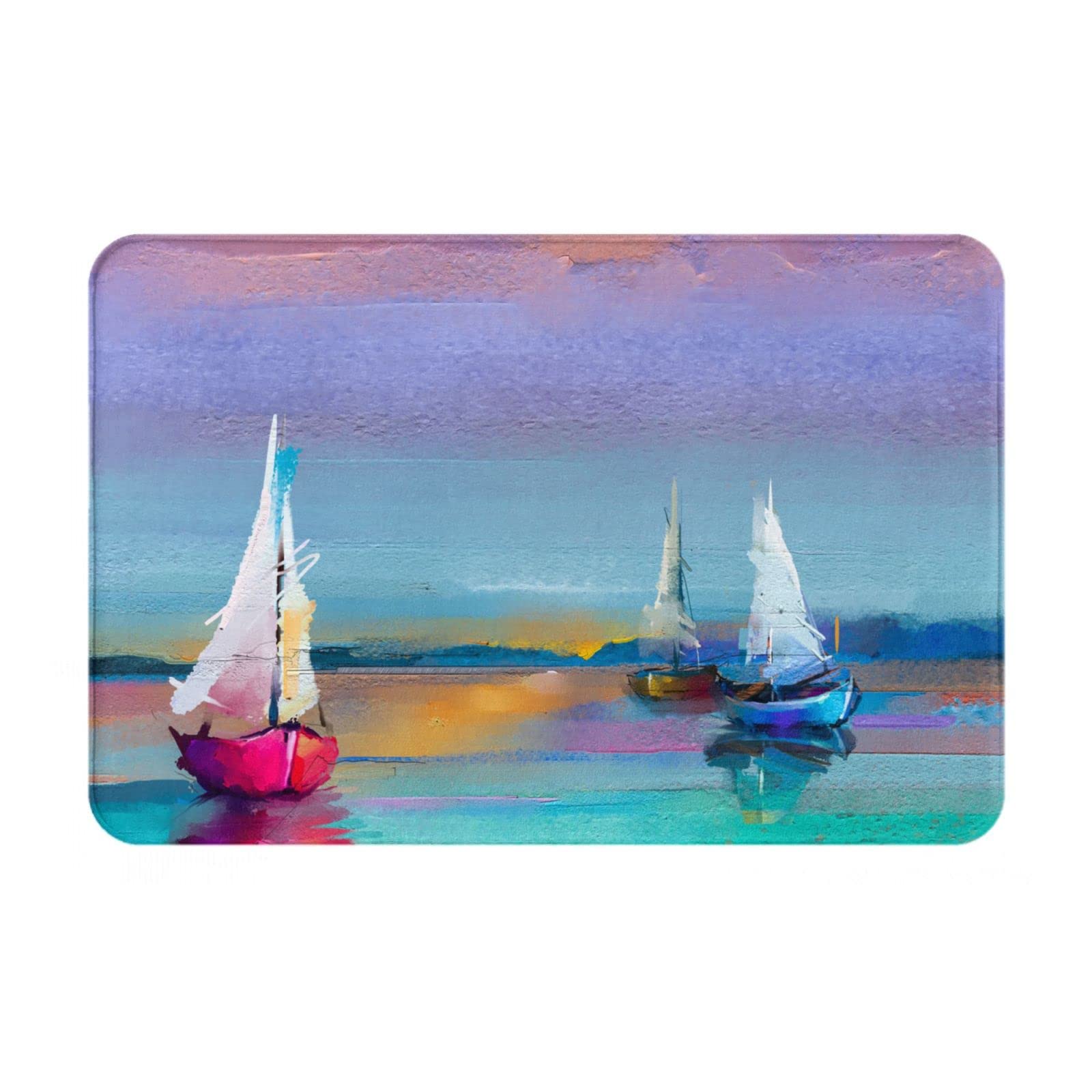 BoeHiop Non-Slip Bathroom Rug - Abstract Sailboat Ocean Oil Painting Design, Soft Absorbent Bath Mat for Kitchen, Indoor & Outdoor Use, 16x24 Inch Home Decor Doormat - Perfect for Bathroom, Bedroom Entryway and Laundry Room Floor Protection