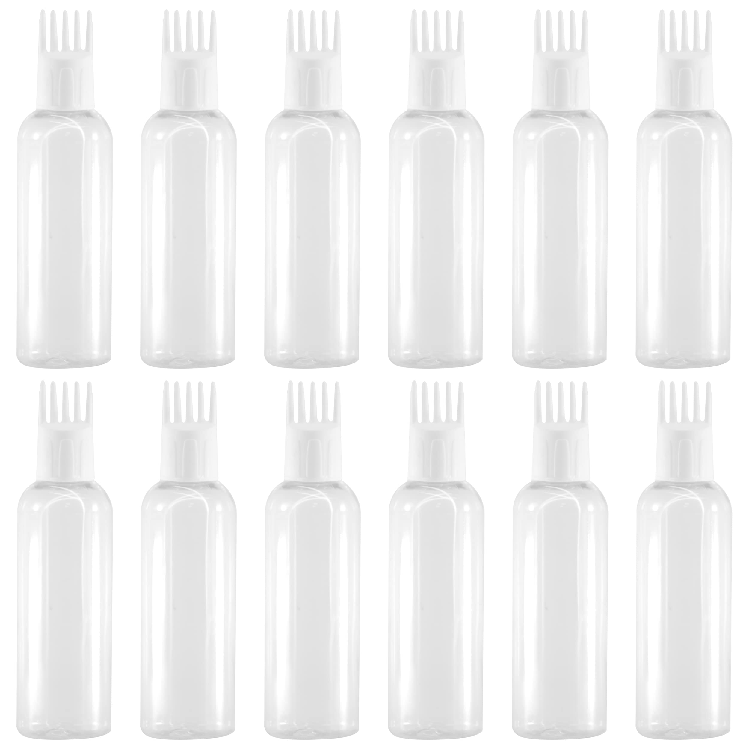 Refillable 100ml Empty Hair Root Comb Applicator Bottle for Hair Oil, Shampoo & Medicine - Pack of 12 White Round Container Bottles with Comb Cap - Perfect for Salon, Home Hair Care & Travel Use