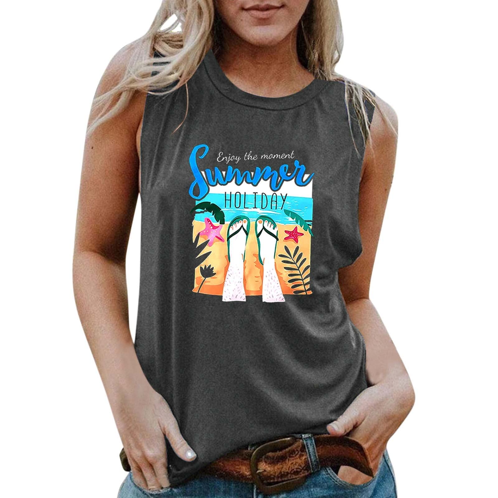 Women's Casual Summer Graphic Tank Tops - Sleeveless Shirts & Beach Camisoles for Outdoor Activities, Travel & Vacation Wear