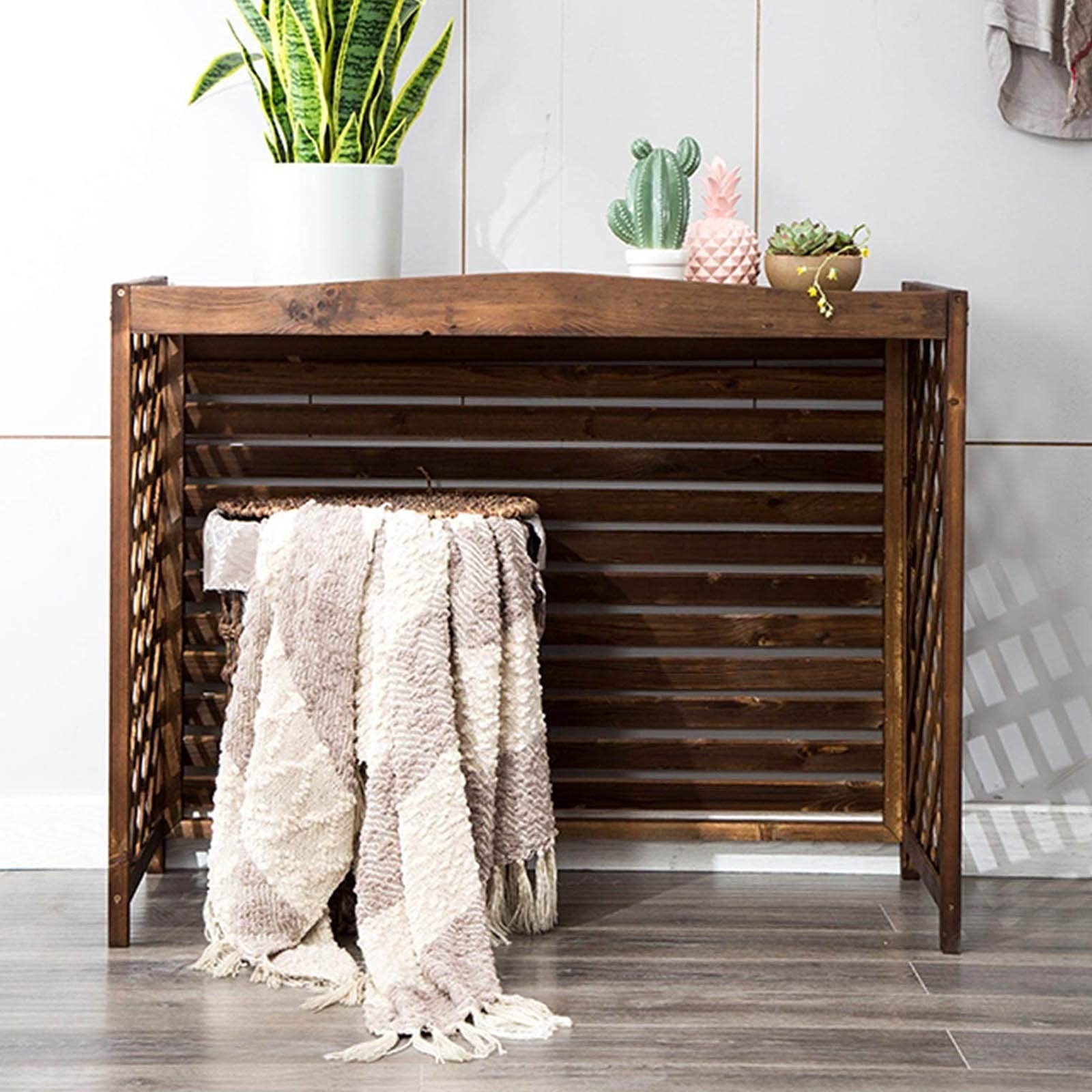 Wooden Air Conditioner Cover Outdoor - Solid Wood AC Fence Screen with Anti-Corrosion Protection - Decorative Shelf & Plant Storage Rack (95x40x89cm) - Perfect for Patio, Garden, and Backyard AC Unit Protection