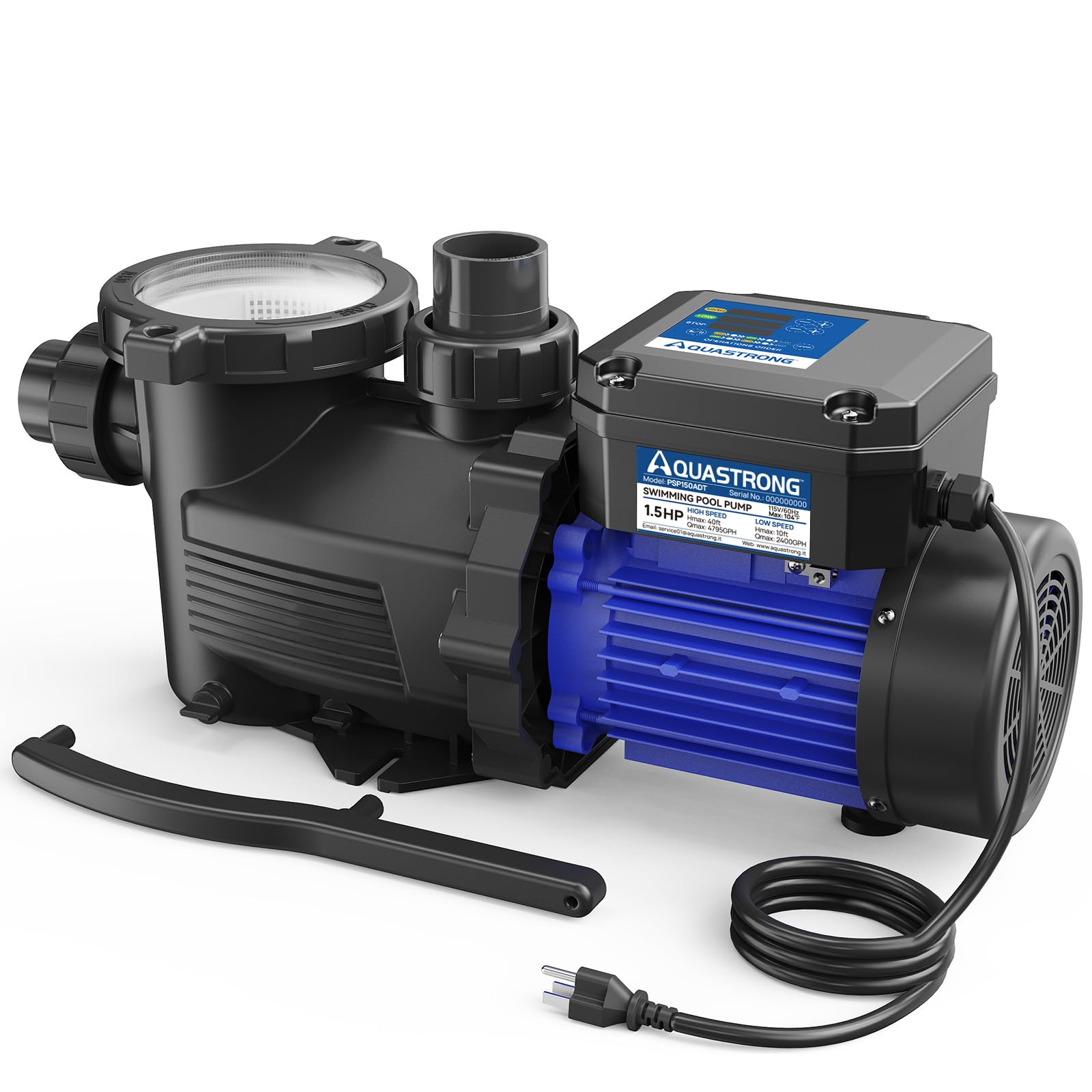 AQUASTRONG 1.5HP Dual Speed Pool Pump with Timer - 4975 GPH High Flow Above/In-Ground Swimming Pool Pump (115V) - Perfect for Backyard Pools, Spas, and Water Circulation Systems