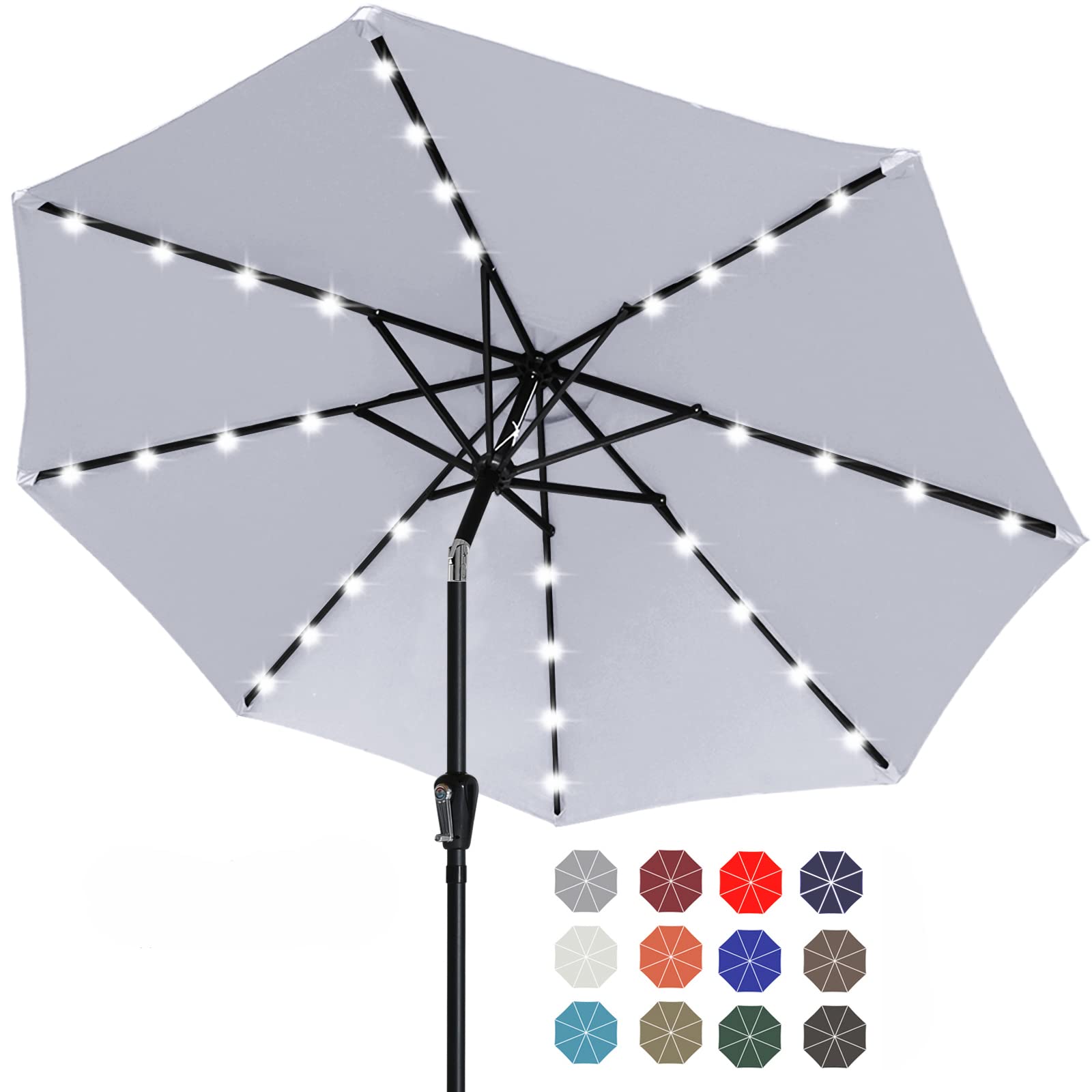 Durable 11FT Solar LED Patio Umbrella with 32 Lights - Light Gray | Outdoor Shade for Pool, Garden & Backyard | Weather-Resistant Canopy for Patio Furniture