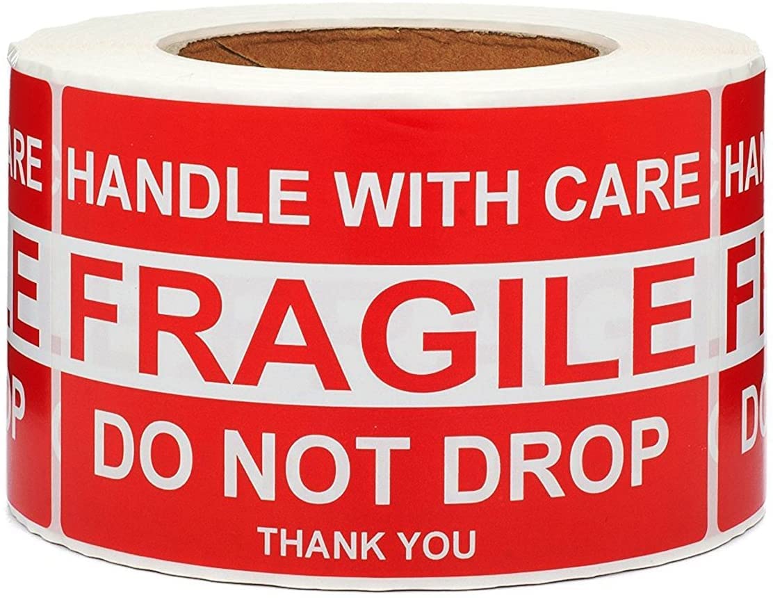 500 Large 4'' x 6'' Fragile Stickers Roll - Eye-Catching Handle with Care Shipping Labels - Do Not Drop Warning Stickers (6 Rolls) for Safe Package Delivery & Shipping Protection