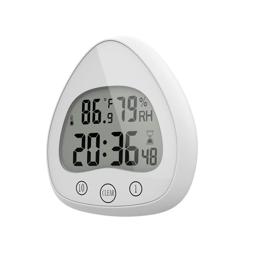 Lancoon Digital Wall Clock - Silent Waterproof Shower Clock with Temperature & Humidity Sensor, Suction Hook & Bracket - Perfect for Bathroom, Kitchen & Office (White)