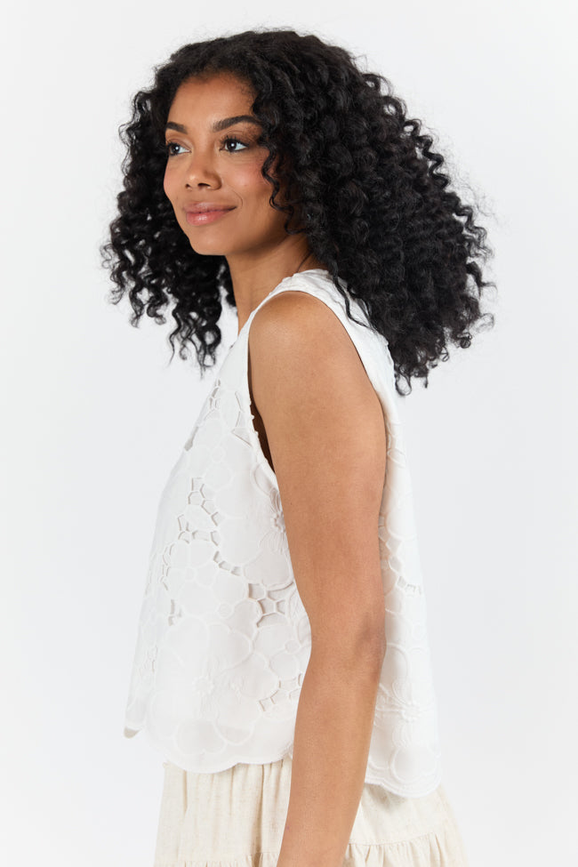 Right Through Me Ivory Eyelet Tank Top - Women's Lace Trim Camisole for Summer, Beach & Casual Outfits