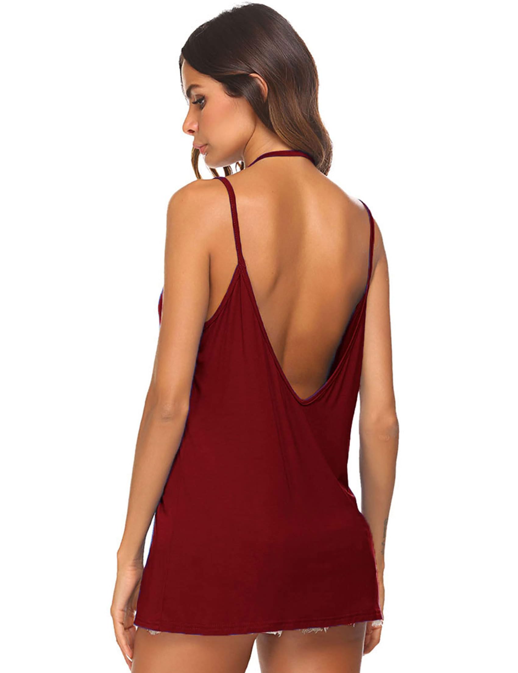 Sexy Women's V Neck Halter Spaghetti Strap Backless Cami Tank Top - Sleeveless Summer Blouse for Beach, Party & Night Out