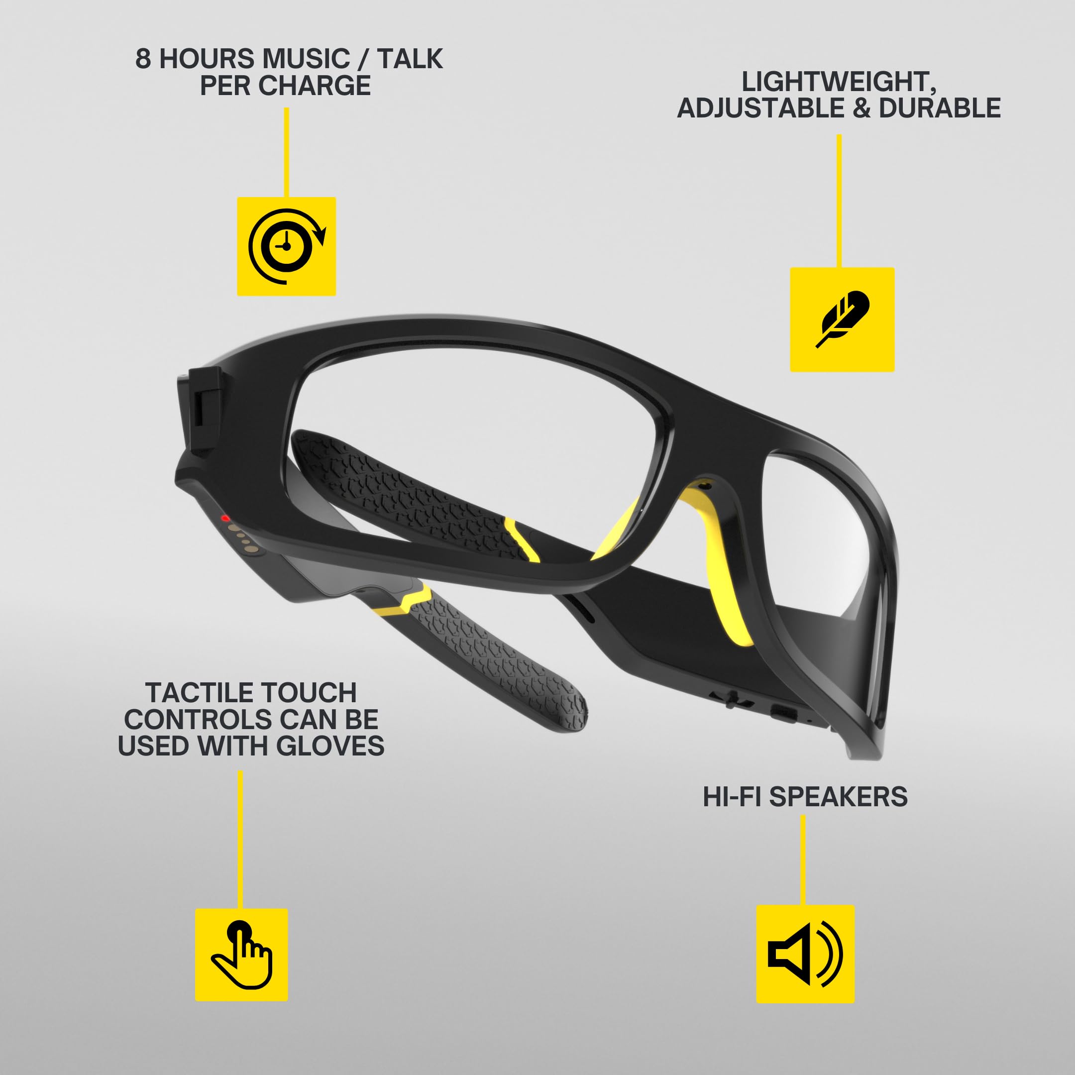 Lucyd Armor Smart Safety Glasses for Men & Women - TR90 Frame, Bluetooth Enabled with Light Adaptive Lenses, Open Ear Speakers & Microphone - ANSI Z87.1 Certified - Perfect for Construction, Cycling & Outdoor Activities