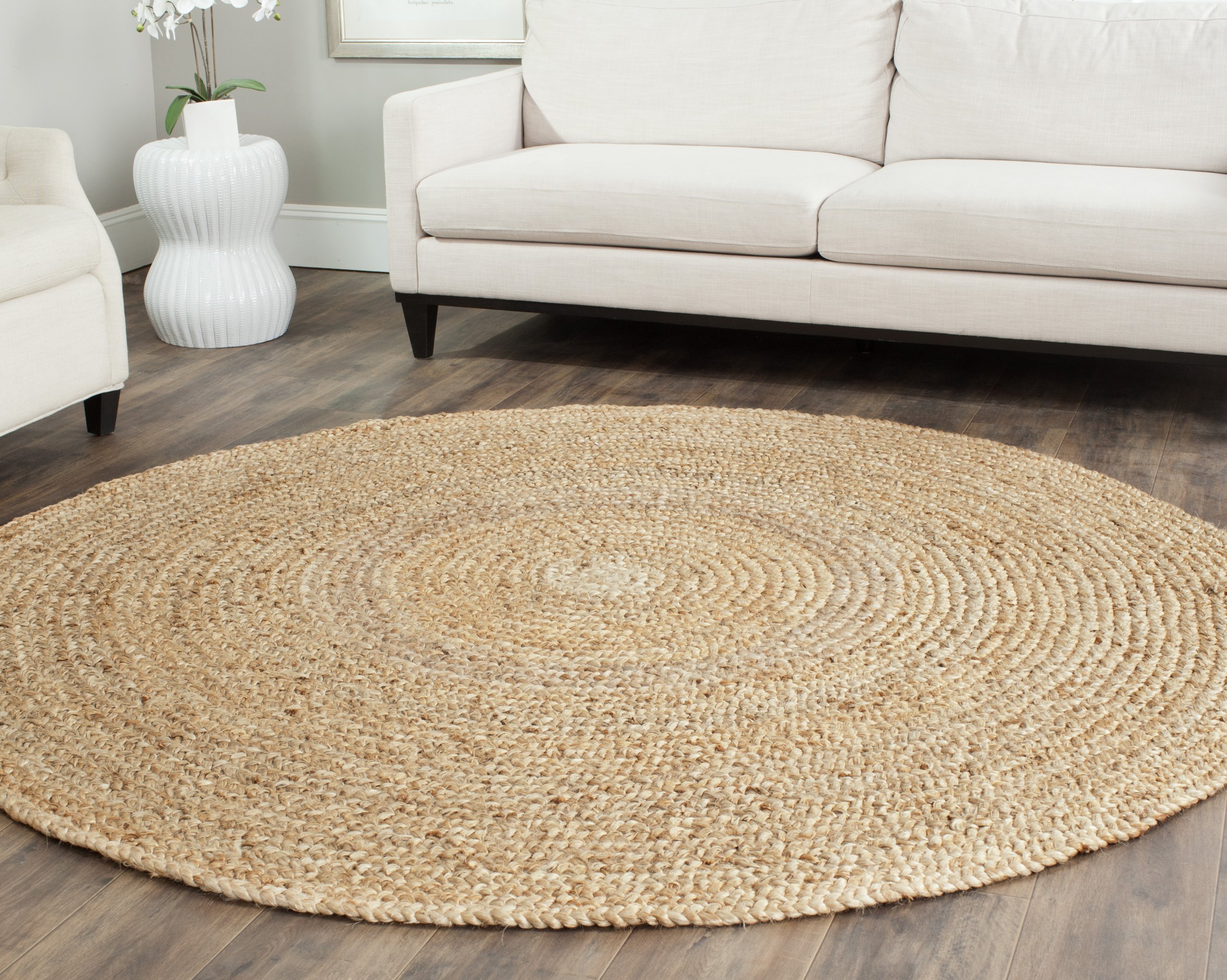 SAFAVIEH Handmade Jute Area Rug 7' Round - Natural Fiber Farmhouse Rug with Fringe for Living Room, Bedroom & Boho Decor | Premium NF733A Collection
