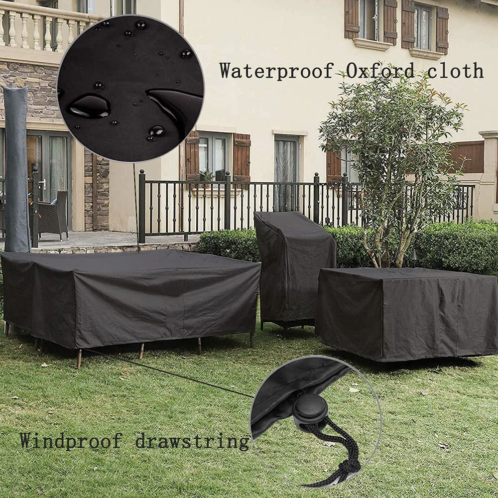 Waterproof 420D Outdoor Furniture Cover for Patio Table & Chairs - Heavy Duty Square Dust Protection with Buckle Straps (35