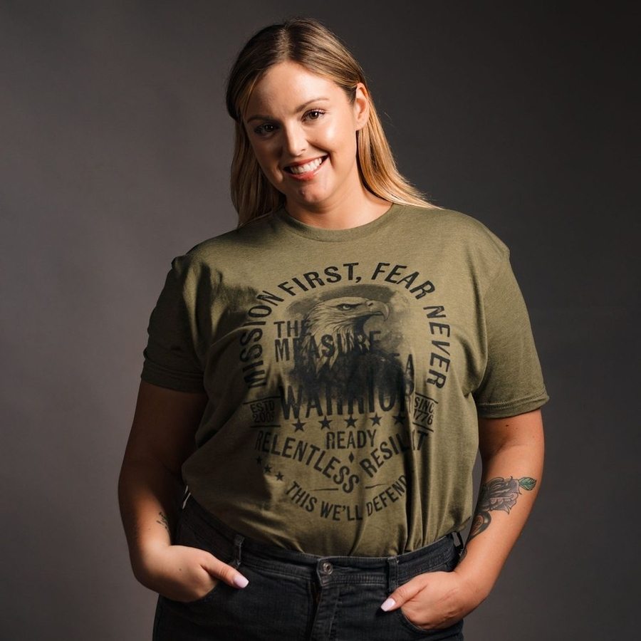 Women's Mission First Boyfriend Fit T-Shirt - Military Green | Casual Comfort Tee for Everyday Wear & Layering