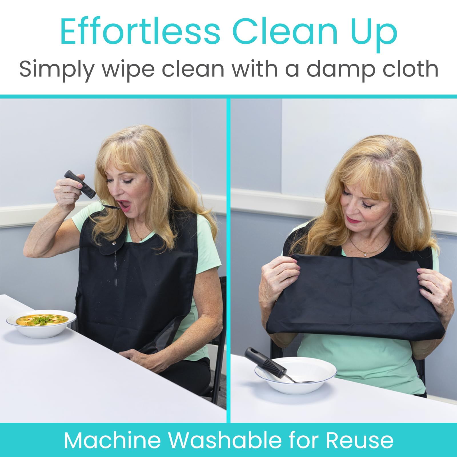 Vive Adult Bibs for Women & Men (3 Pack) - Reusable Washable Bibs for Elderly & Adults - Large Waterproof Clothing Protectors with Crumb Pocket - Perfect for Dining, Feeding, Mealtime & Dementia Care