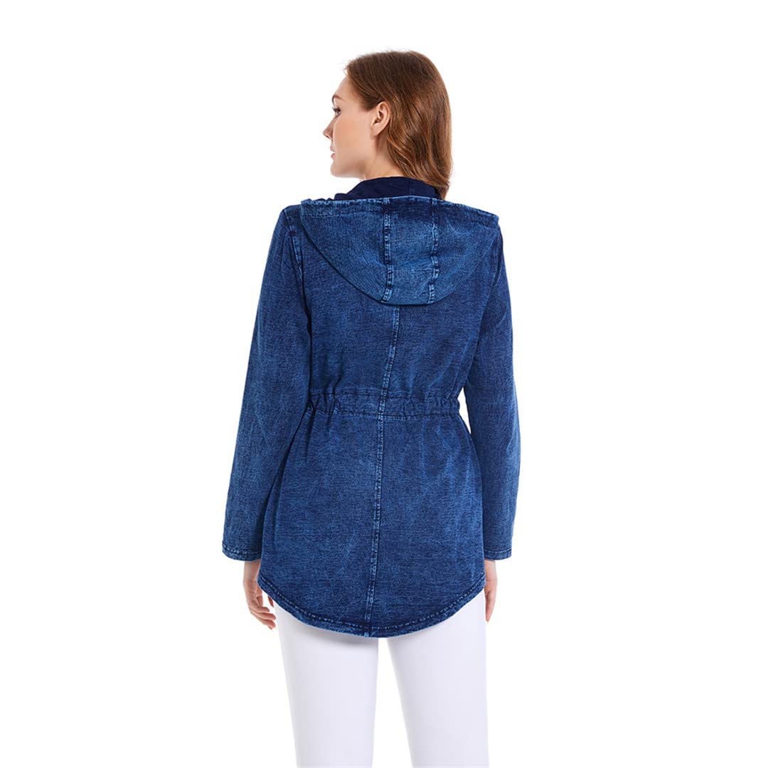 Women's Plus Size Denim Jacket - Stretch Comfort Spring Casual Hooded Jacket for Everyday Wear, Outdoor Activities & Layering