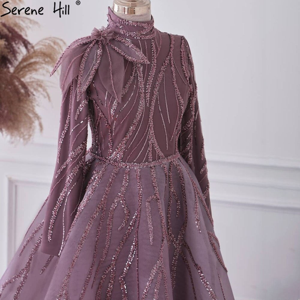 Serene Hill Muslim Purple Ankle Length Evening Dresses with Beading - Luxury Women's Party Gowns for Special Occasions 2025 - Perfect for Weddings, Galas, and Formal Events