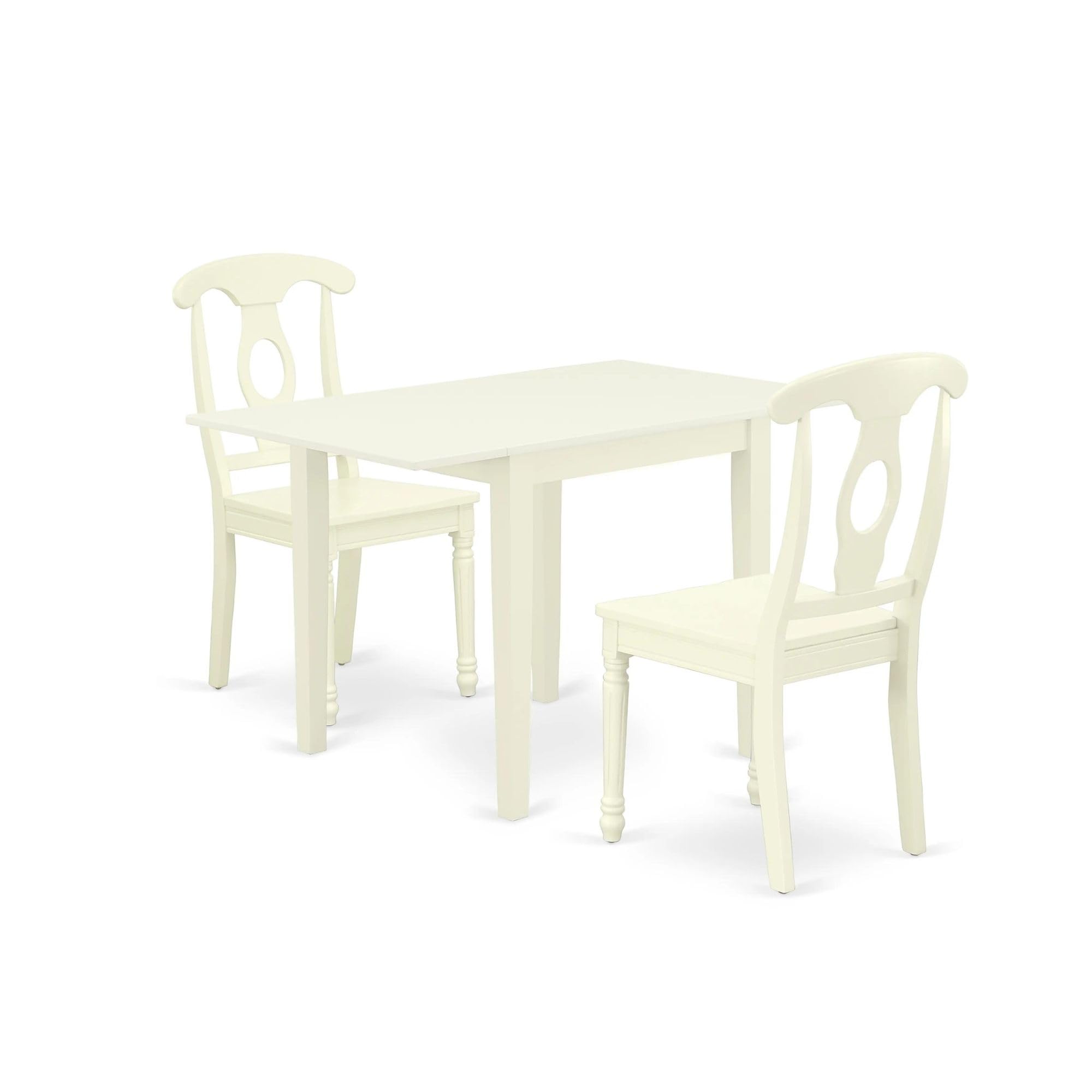 East West Furniture NDKE3-LWH-W 3-Piece Small Space Dining Set with Drop-Leaf Table & 2 Wooden Chairs, 30x48 Inch, Linen White - Perfect for Apartments, Breakfast Nooks & Cozy Kitchens