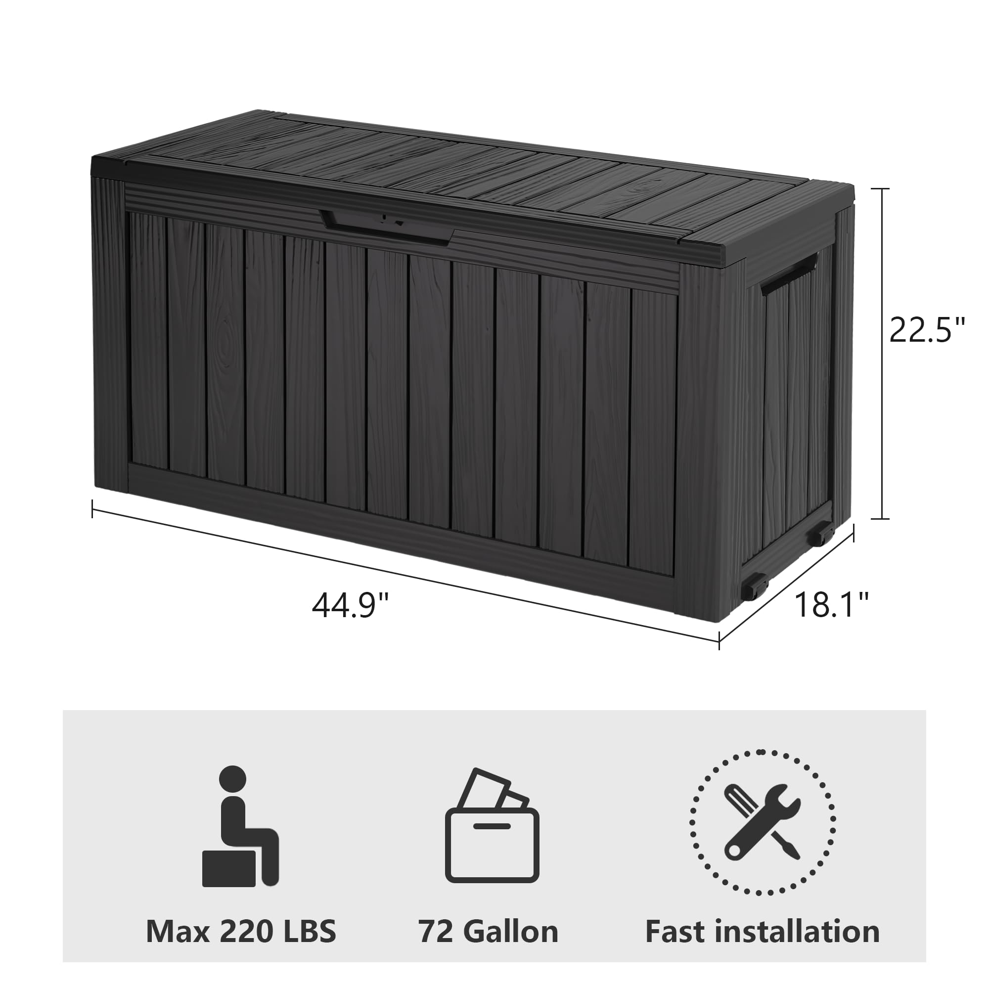 74 Gallon Outdoor Storage Box by NUNU LAB - Large Waterproof Resin Deck Box with Double Wall Panels - Perfect for Backyard, Garden Tool & Hose Storage, Package Delivery Organization - Durable Outdoor Storage Solution for Patio, Yard & Poolside