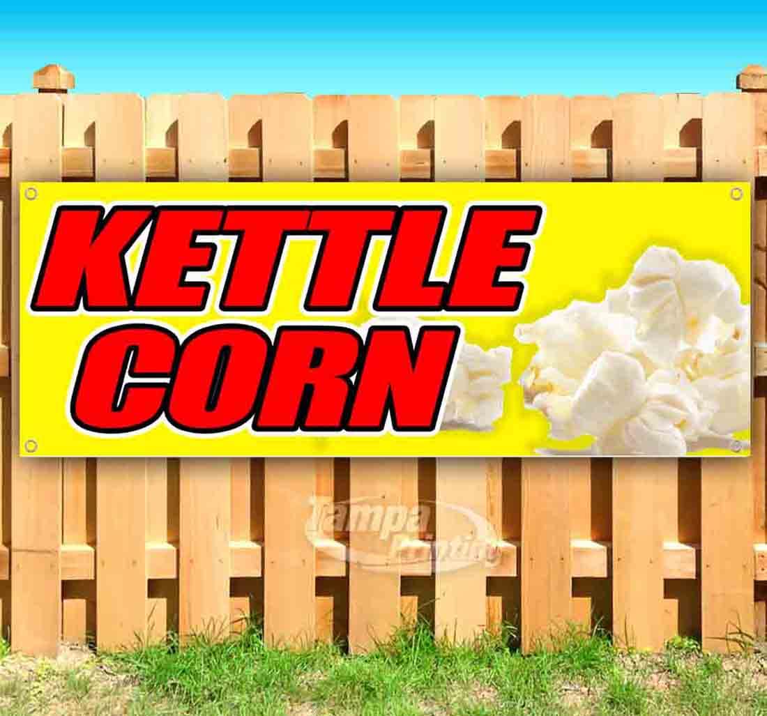 Premium 13 oz Heavy-Duty Vinyl Kettle Corn Banner with Metal Grommets - Single-Sided Non-Fabric Sign for Popcorn Stands, Carnivals & Concession Businesses