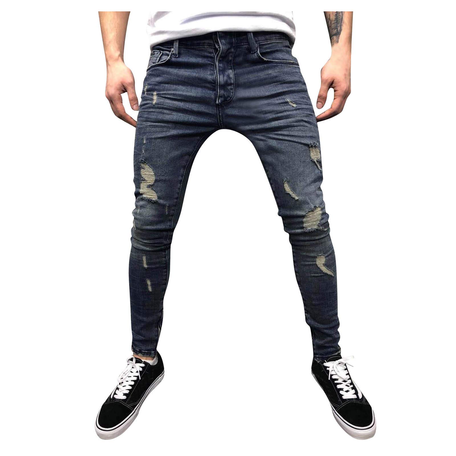 Men's Athletic Skinny Denim Jogger Pants with Pockets - Gym Workout, Running & Casual Wear - Stretch Fitness Pants for Bodybuilding & Active Lifestyle