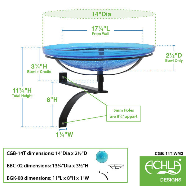 Teal Crackle Glass Birdbath Bowl for Garden Decor - Handmade Crackled Glass Bird Feeder for Outdoor Patio, Yard & Wildlife Habitat