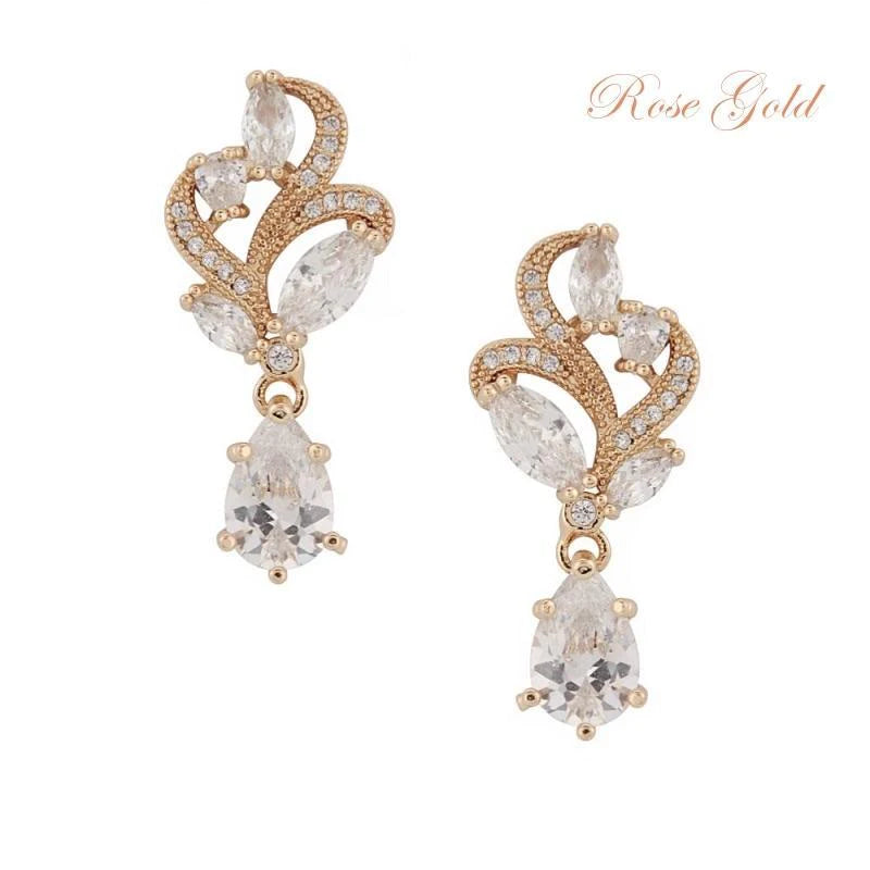 Rose Gold Crystal Drop Wedding Earrings for Brides - Elegant Dangling Earrings for Bridal Party, Prom & Formal Events (Style 1685)
