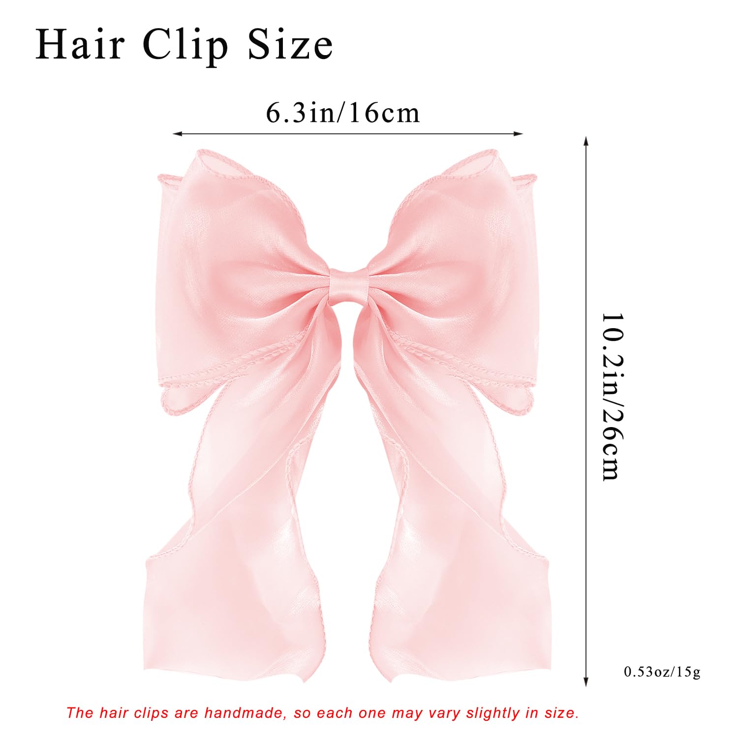 Pink Silk Hair Bows for Women - Elegant French Ribbon Hair Clips for Girls & Parties