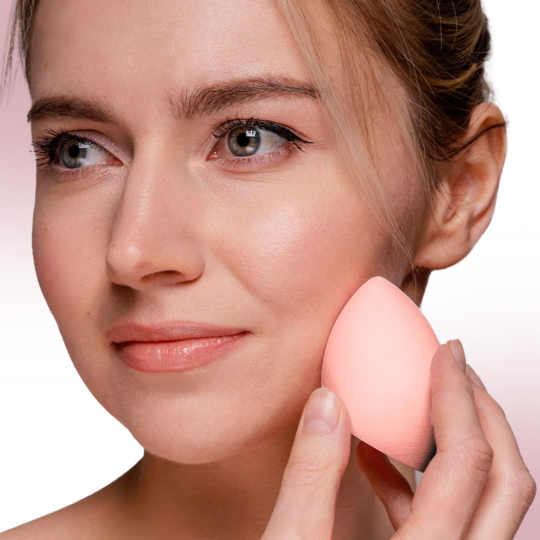 FLiCKA Beauty Blender Sponge with Travel Case | Latex-Free Makeup Blender for Sensitive Skin | Easy to Clean & Store | Perfect for Liquid Foundation, Concealer & Powder Application | Home & Travel Makeup Essential