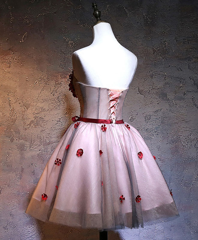 Burgundy Sweetheart Neckline Lace Short Prom Dress for Homecoming, Evening Party, and Formal Events - Elegant Burgundy Homecoming Dress for Women