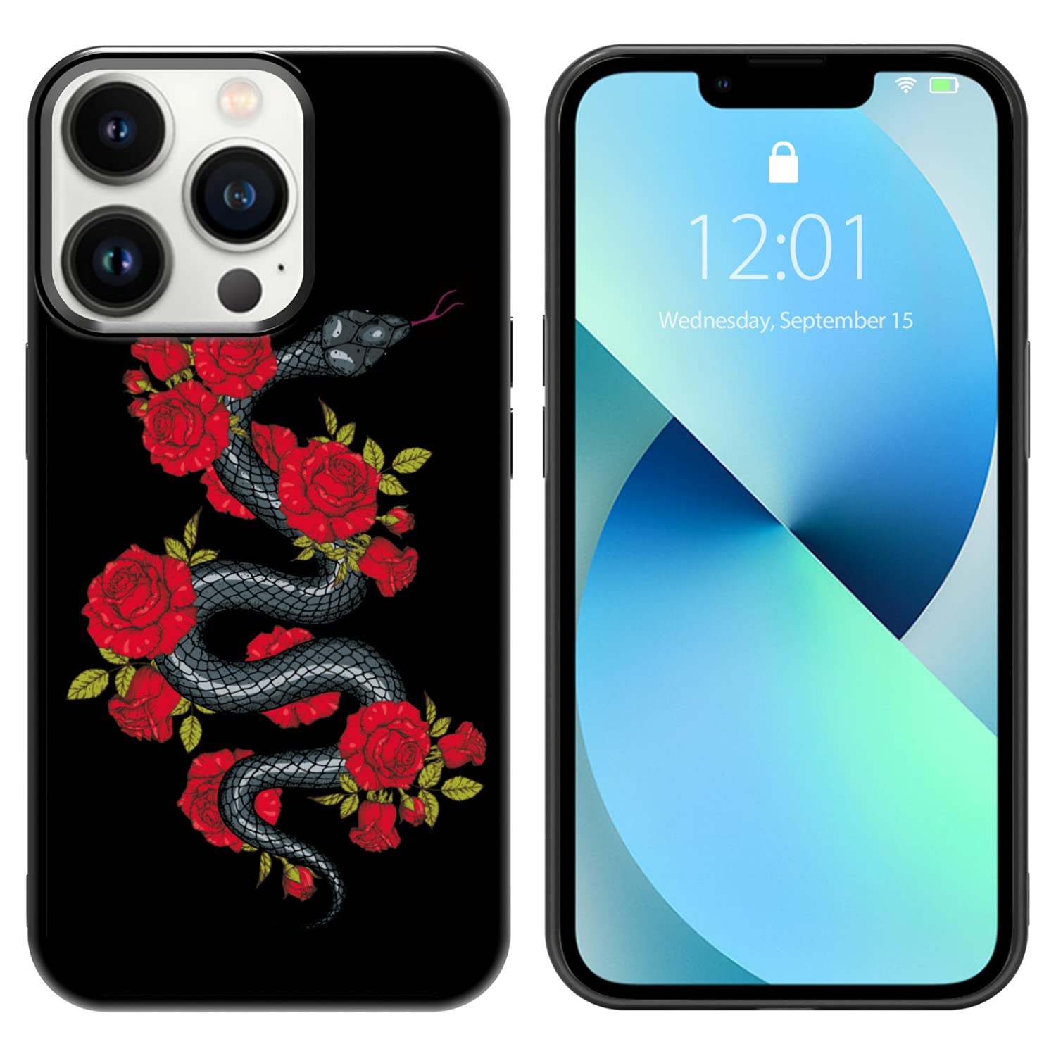 Snake and Rose Phone Case for iPhone 13 Pro - Shockproof Protective Cover with Stylish Floral Design | Cute Rose Pattern Case for Women & Girls | Compatible with iPhone 13 Pro 6.1 Inch | Perfect Gift for Valentine's Day, Birthday or Daily Use
