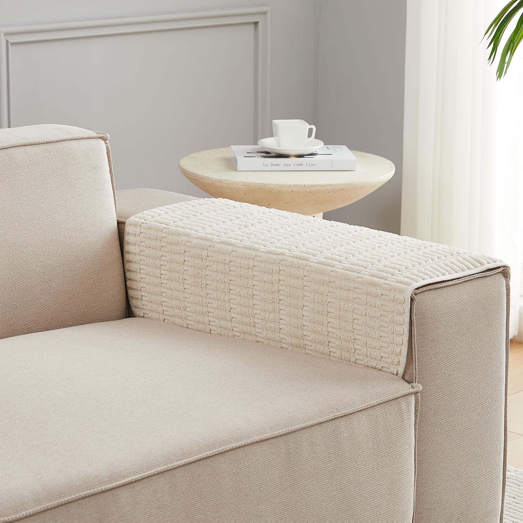 Premium Anti-Slip Sofa Armrest Covers - 2-Piece Set (18x22 Inches, Cream White) | Soft Chair Arm Protectors for Living Room Furniture, Perfect for Pets, Kids & Daily Use