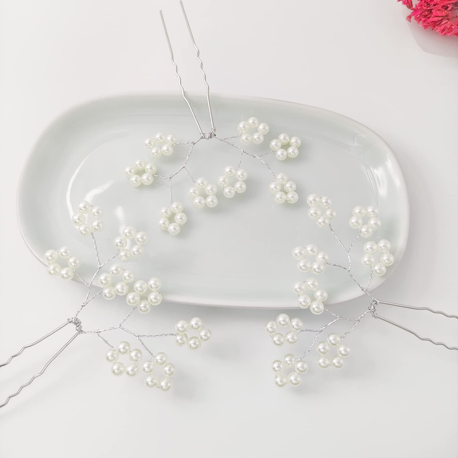 3PCS Pearl Hair Pins - Silver Wedding Hair Clips for Brides & Bridesmaids | Elegant Bridal Hair Accessories for Women & Girls | Perfect for Weddings, Proms & Special Occasions