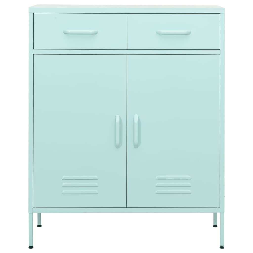 Mint Green Steel Storage Cabinet with Doors - 2 Drawers, 3 Sections Ball Bearing Runners, 1 Adjustable Shelf & Leveling Feet - 31.5