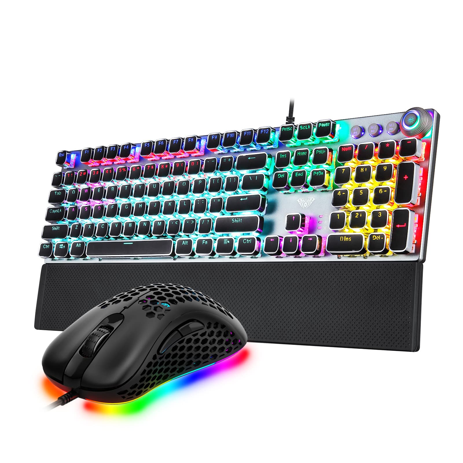 AULA F2088 Punk Mechanical Gaming Keyboard & F810 6400 DPI RGB Gaming Mouse Combo Set - Perfect for PC Gaming, Office Work, and Esports Tournaments