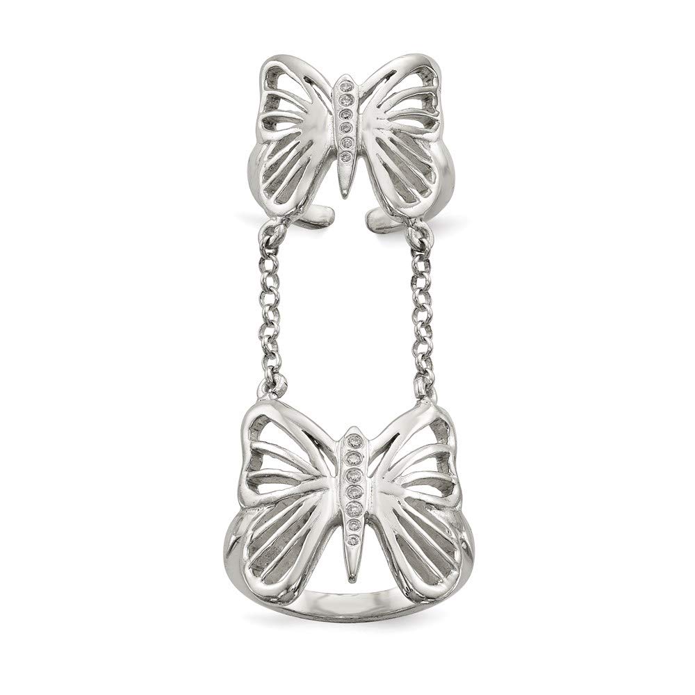 925 Sterling Silver Cubic Zirconia Butterfly Double Finger Ring for Women - Elegant Stackable Jewelry Gift for Her - Perfect for Weddings, Anniversaries & Special Occasions