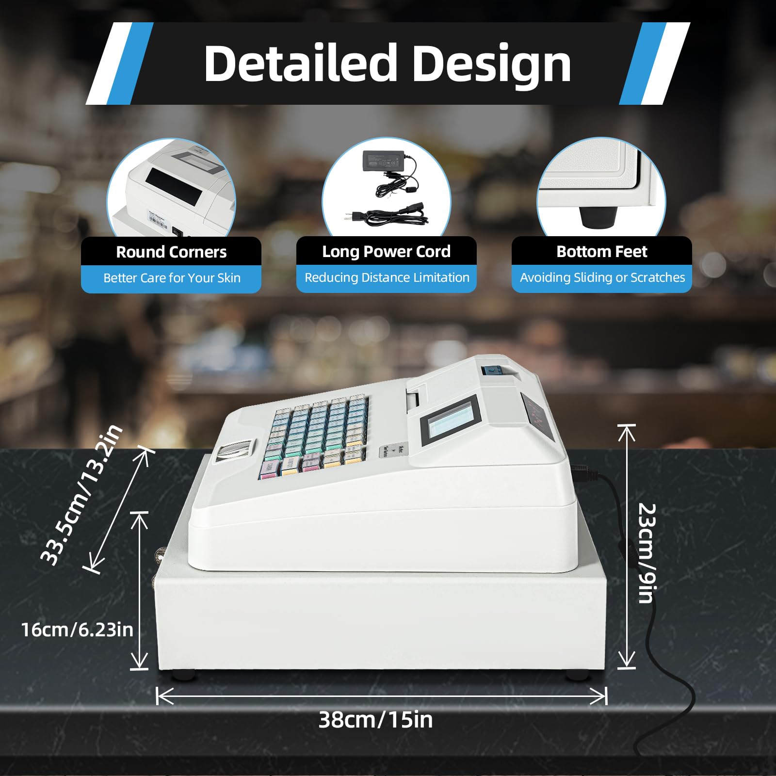 48-Key Electronic Cash Register with 8-Digit LED Display, Cash Drawer & Thermal Receipt Printer - POS System for Small Business (White) | Ideal for Retail Stores, Restaurants and Convenience Shops