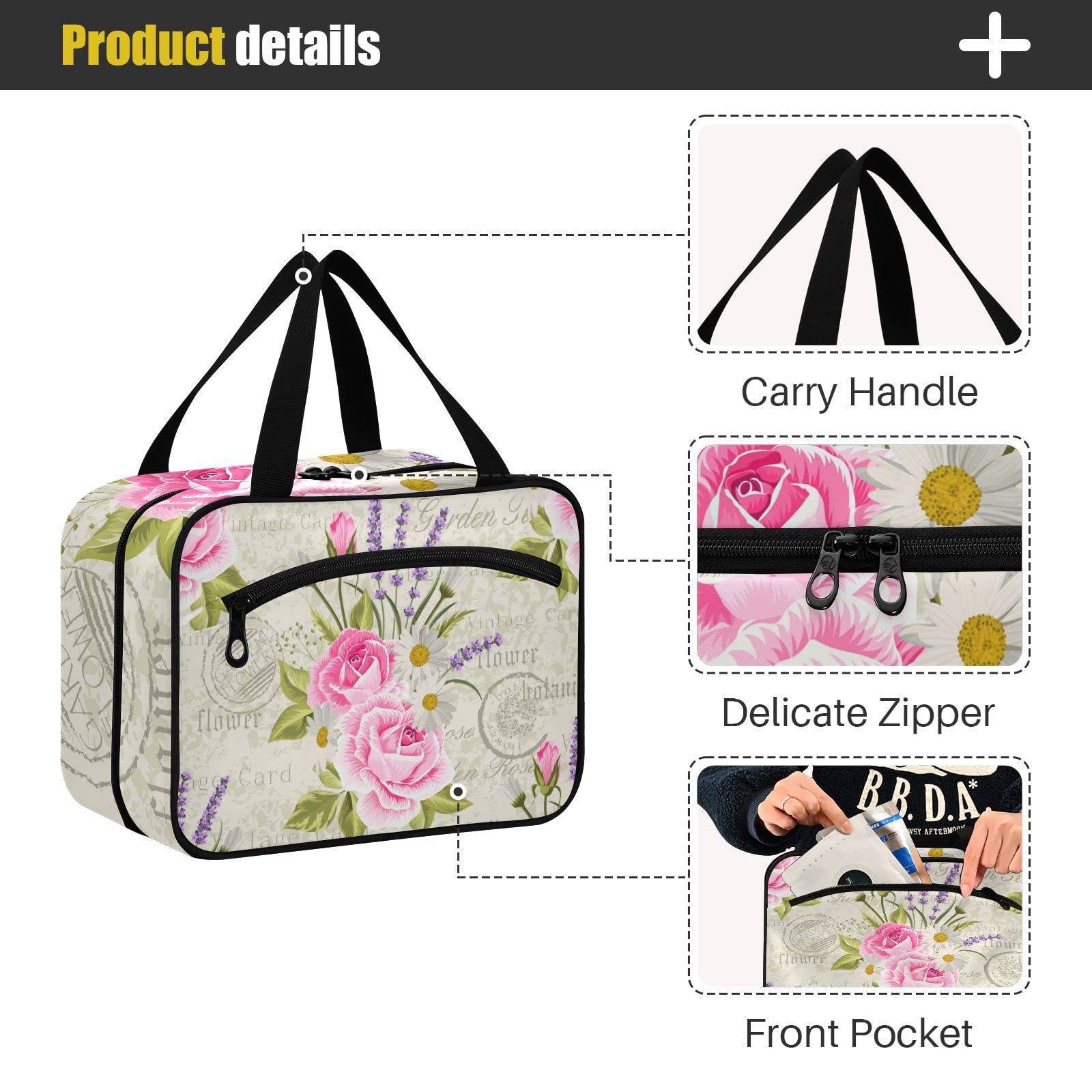 Lavender Travel Toiletry Bag for Women - Hanging Cosmetic Organizer for Makeup & Bathroom