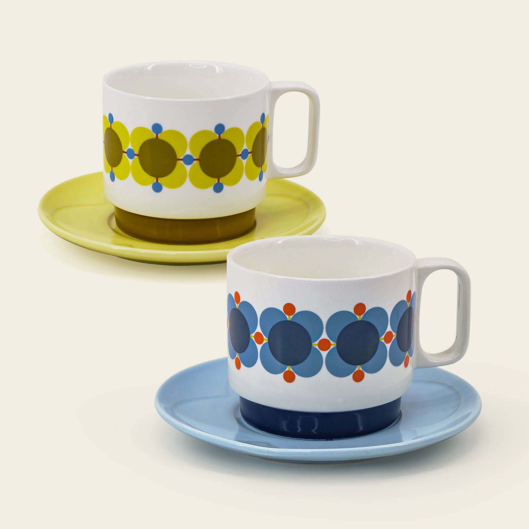 Vintage Atomic Flower Cappuccino Cup and Saucer Set - Retro Coffee Mug for Home, Office & Cafe Use