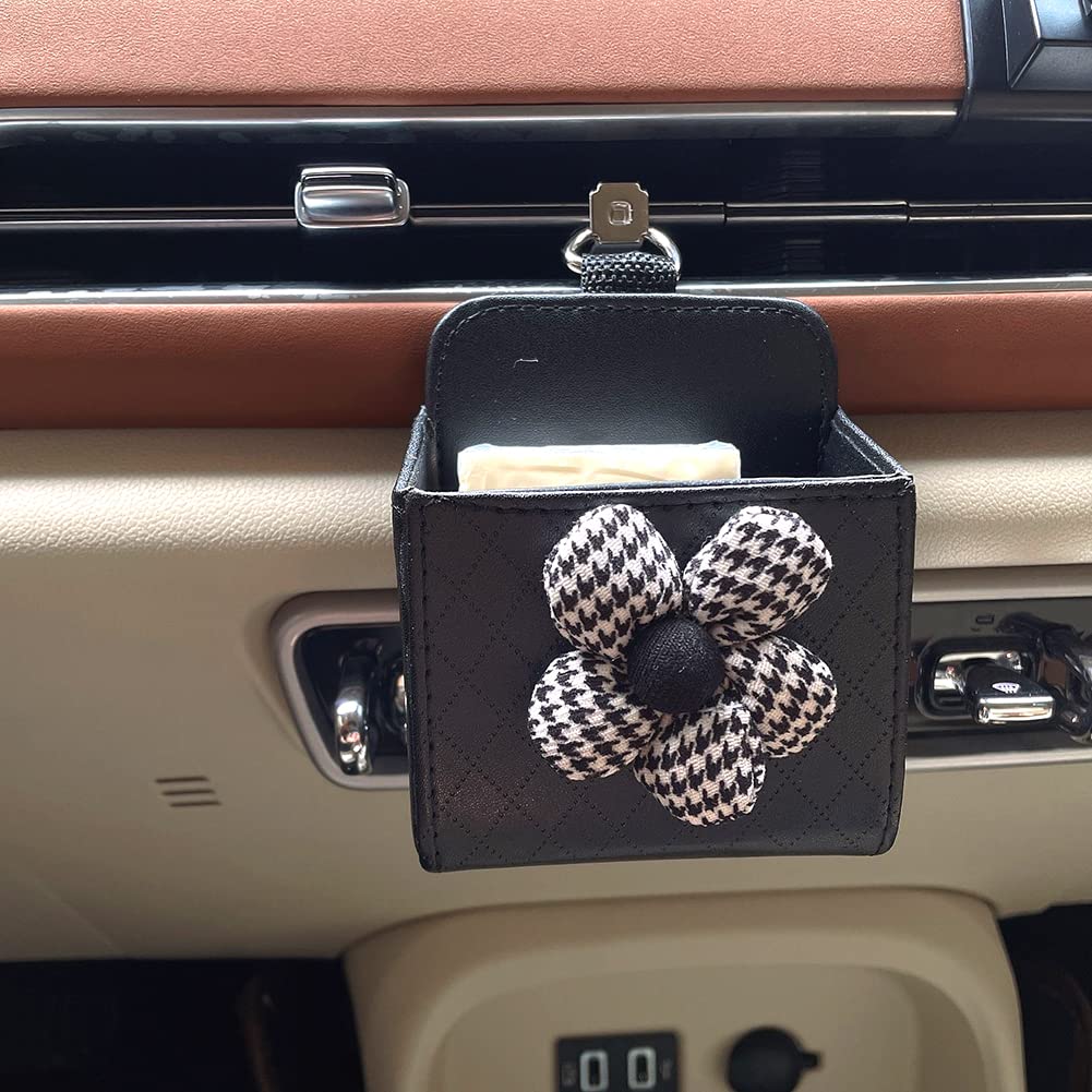 WAYUTO Car Air Vent Organizer - Phone Holder, Sunglass & Key Storage Bag with Hook for Car Accessories (Black Flower Design) - Perfect for Road Trips, Commuting & Daily Driving Organization