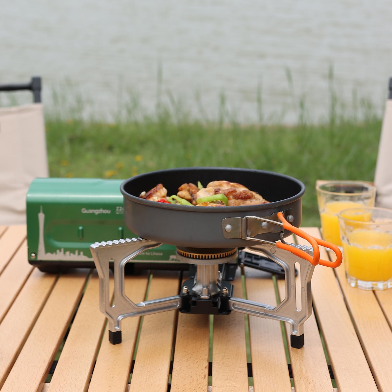 Portable Butane Camping Stove with Carrying Bag - Compact Folding Gas Stove for Outdoor Cooking, Backpacking, Hiking, RV Trips & Picnics | Perfect for Camping, Emergency Preparedness & Home Use (Green)