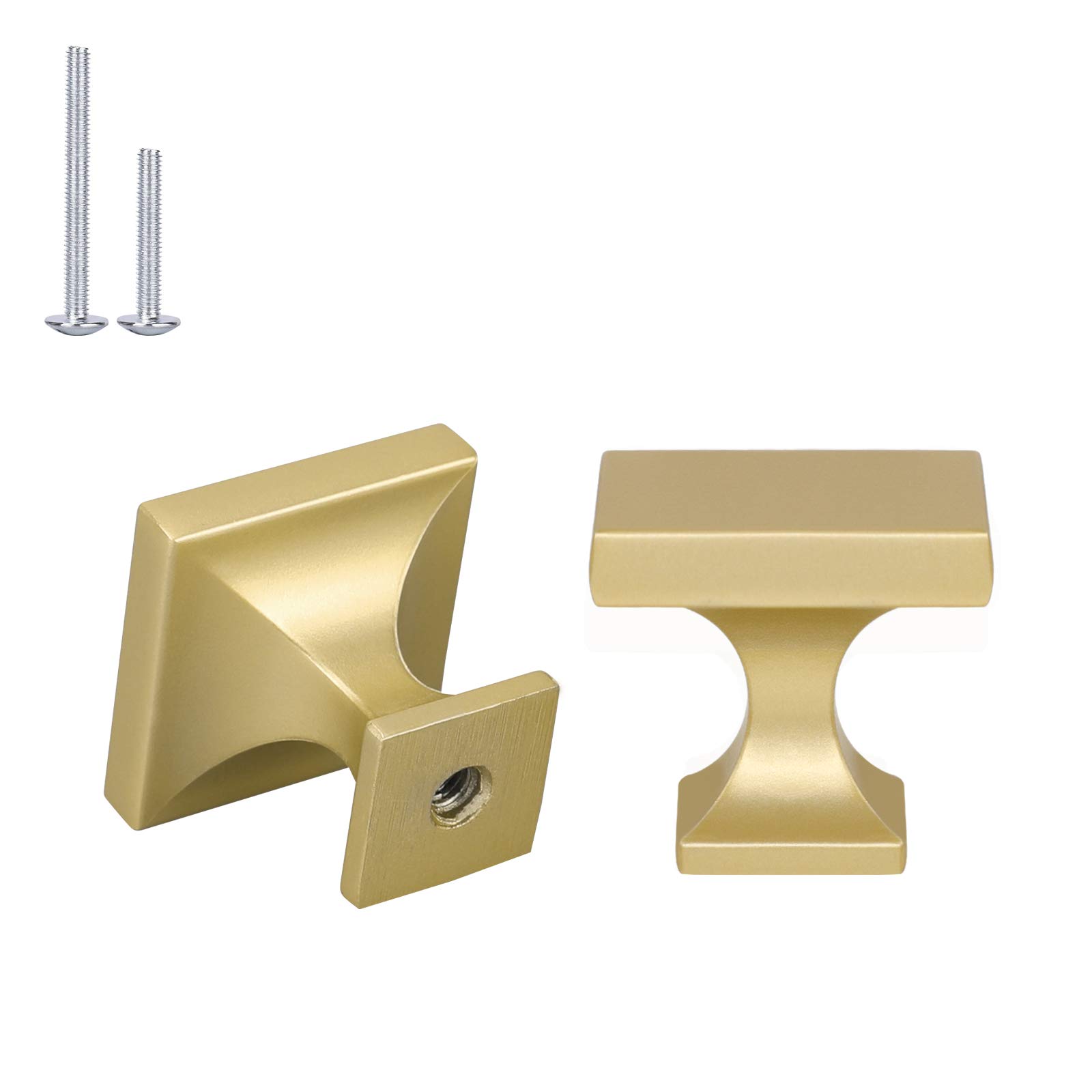 20 Pack Brushed Brass Cabinet Knobs - Square Gold Dresser Drawer Pulls, Zinc Alloy Kitchen Cabinet Hardware for Bedroom, Bathroom & Home Decor