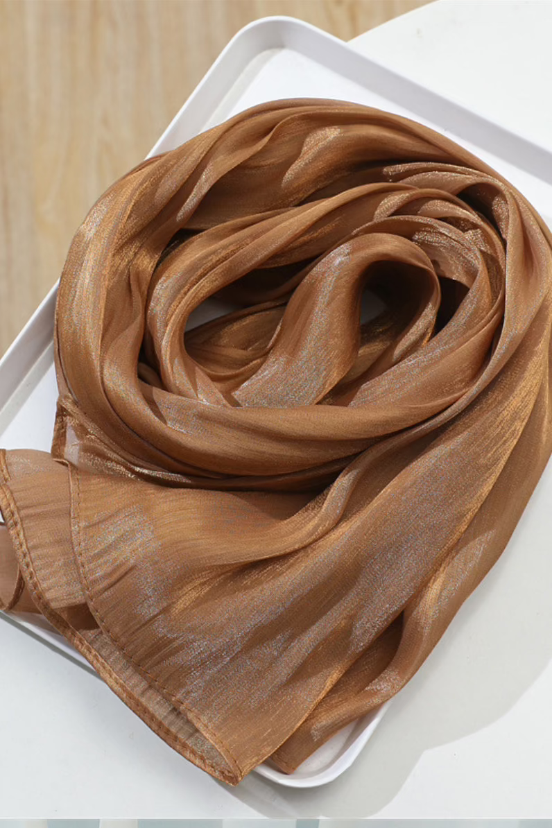 Jimmy Choo Organza Hijab Scarf - Caramel Color, Lightweight & Breathable for Women - Perfect for Daily Wear, Prayer, and Special Occasions