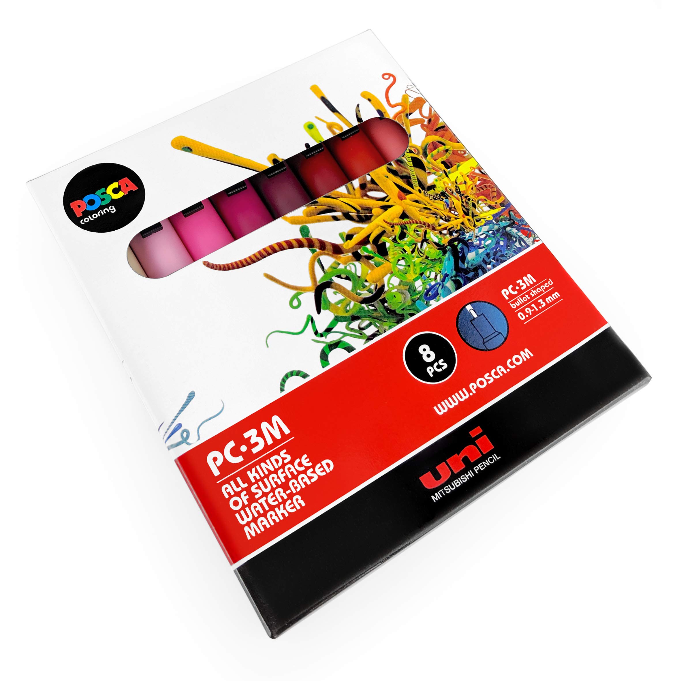 Posca Paint Marker Set of 8 - Pink and Red Tones Acrylic Paint Pens with Reversible Tips | Fine 3M Markers for Art, Fabric Painting, DIY Crafts, Canvas & Wood Projects | Perfect for Artists, Designers & Craft Enthusiasts