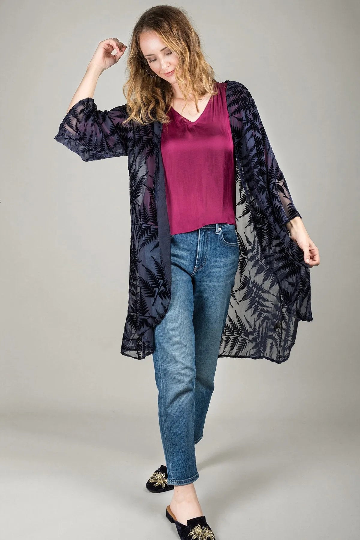 Elegant Velvet Sheer Floral Kimono Robe - Lightweight Cover Up for Women, Perfect for Beach, Pool, Spa, and Loungewear