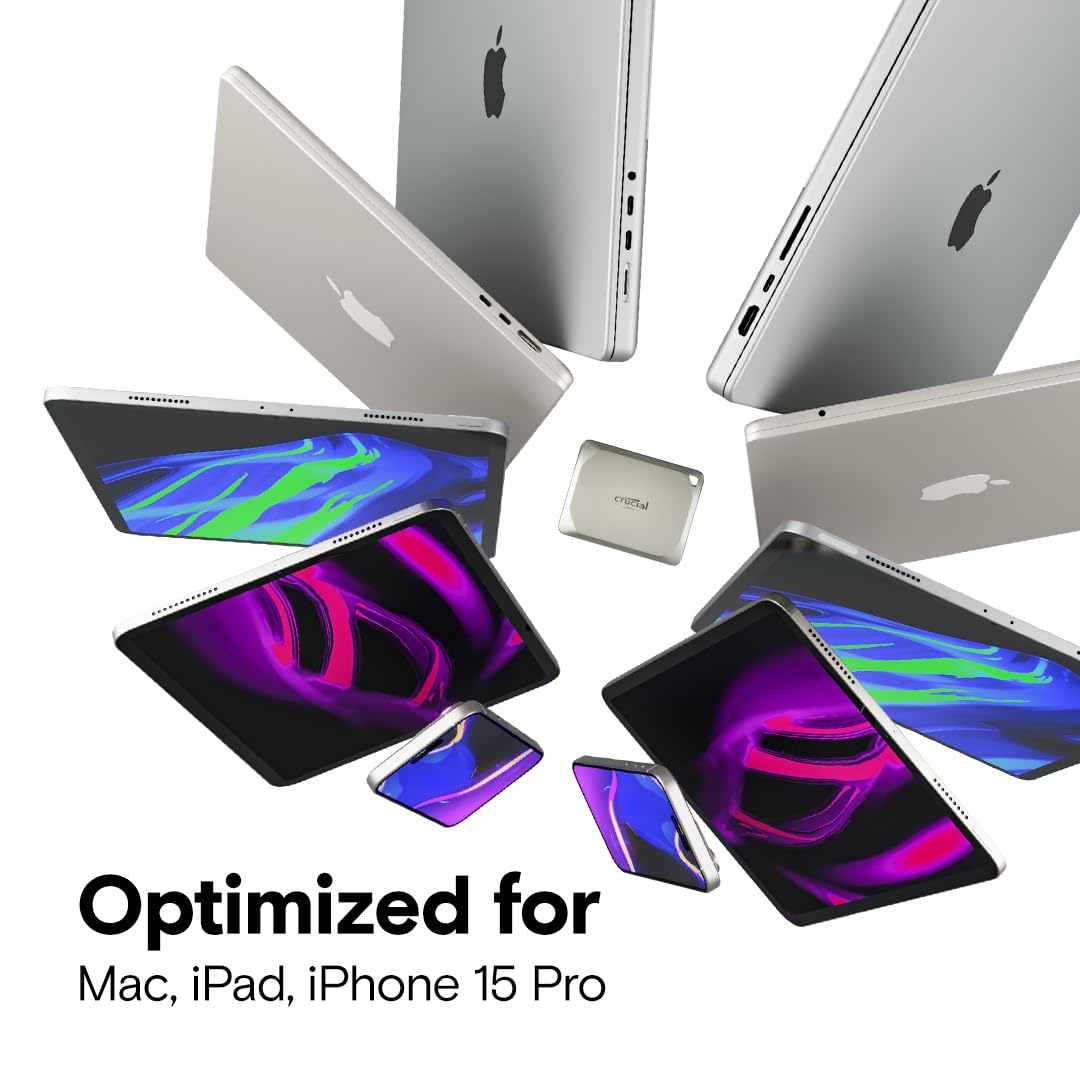 Crucial X9 Pro 2TB Portable SSD for Mac - Ultra-Fast 1050MB/s USB 3.2 External Solid State Drive - Compatible with MacBook, iMac & Mac Pro - Perfect for Photo Editing, Video Storage & Backup - Includes Mylio Photos+ Offer