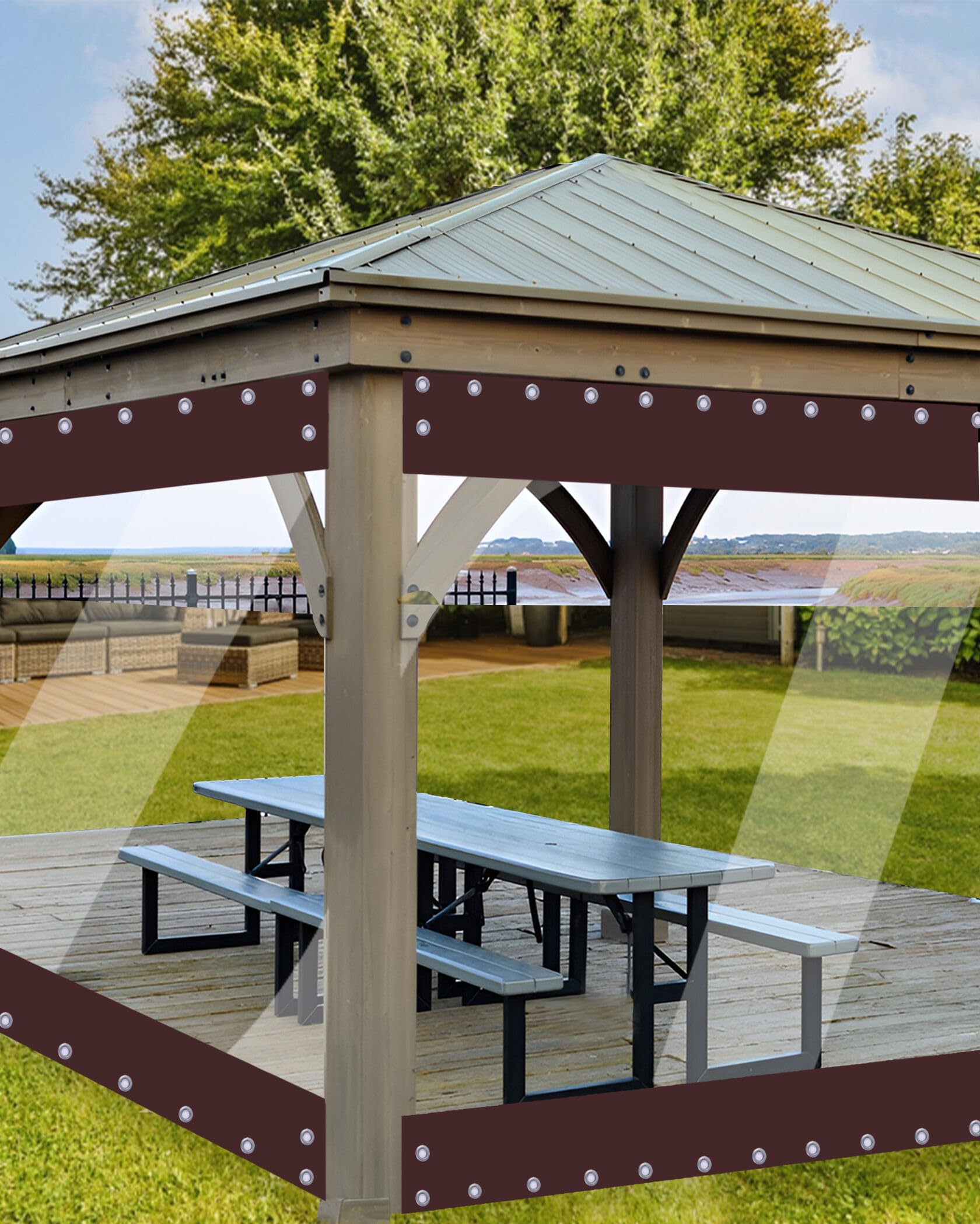 8' x 10' Heavy Duty Clear Vinyl Outdoor Curtain - 20oz Waterproof Transparent Tarp with Grommets for Patio, Gazebo, Balcony & Pergola - Perfect for Weather Protection and Privacy Screening