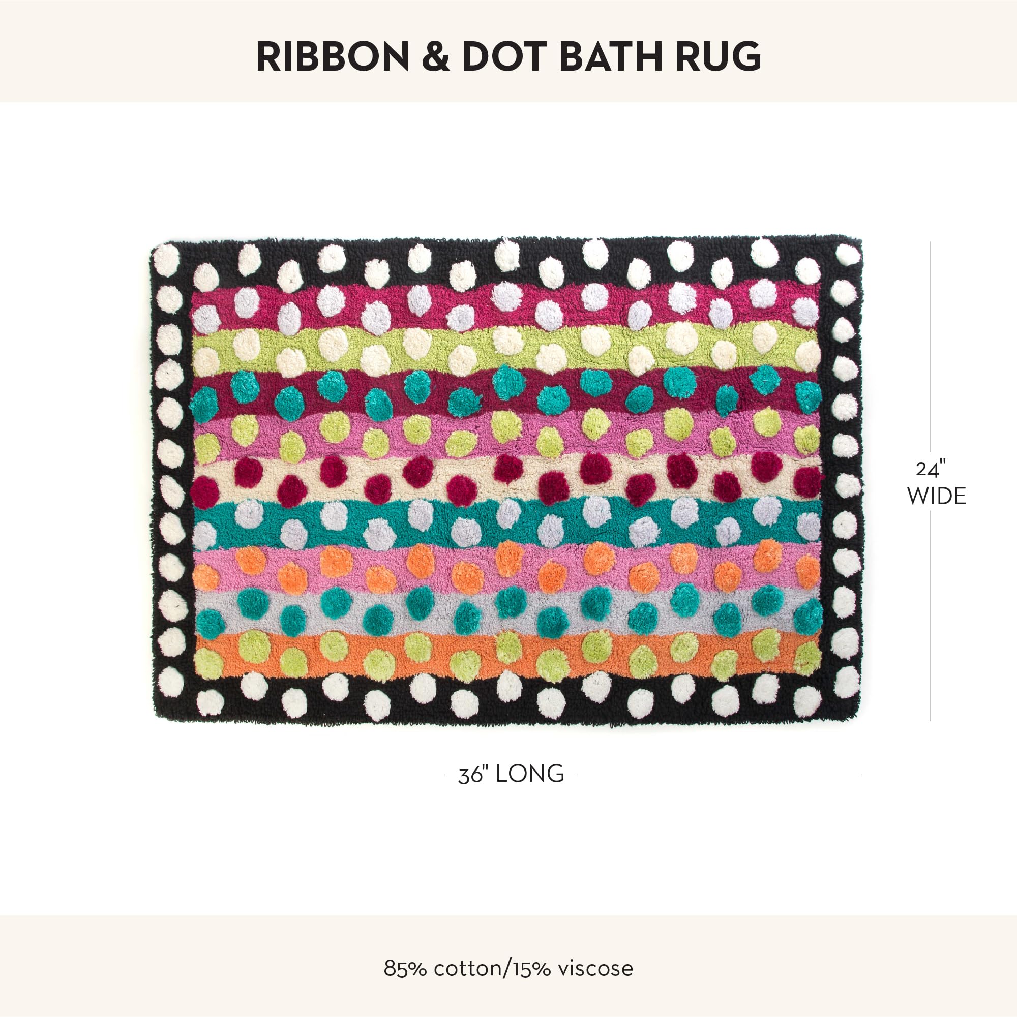 MACKENZIE-CHILDS Cotton Bath Rug with Ribbon & Dot Design - Non-Slip Bathroom Mat for Shower, Tub, and Vanity Area - Soft Absorbent Floor Mat for Home Decor