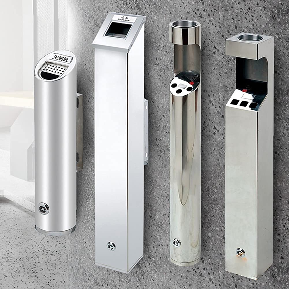 Wall Mounted Outdoor Cigarette Receptacle - Commercial Ashtray for Public Smoking Areas | Durable Metal Design for Patios, Restaurants & Office Buildings