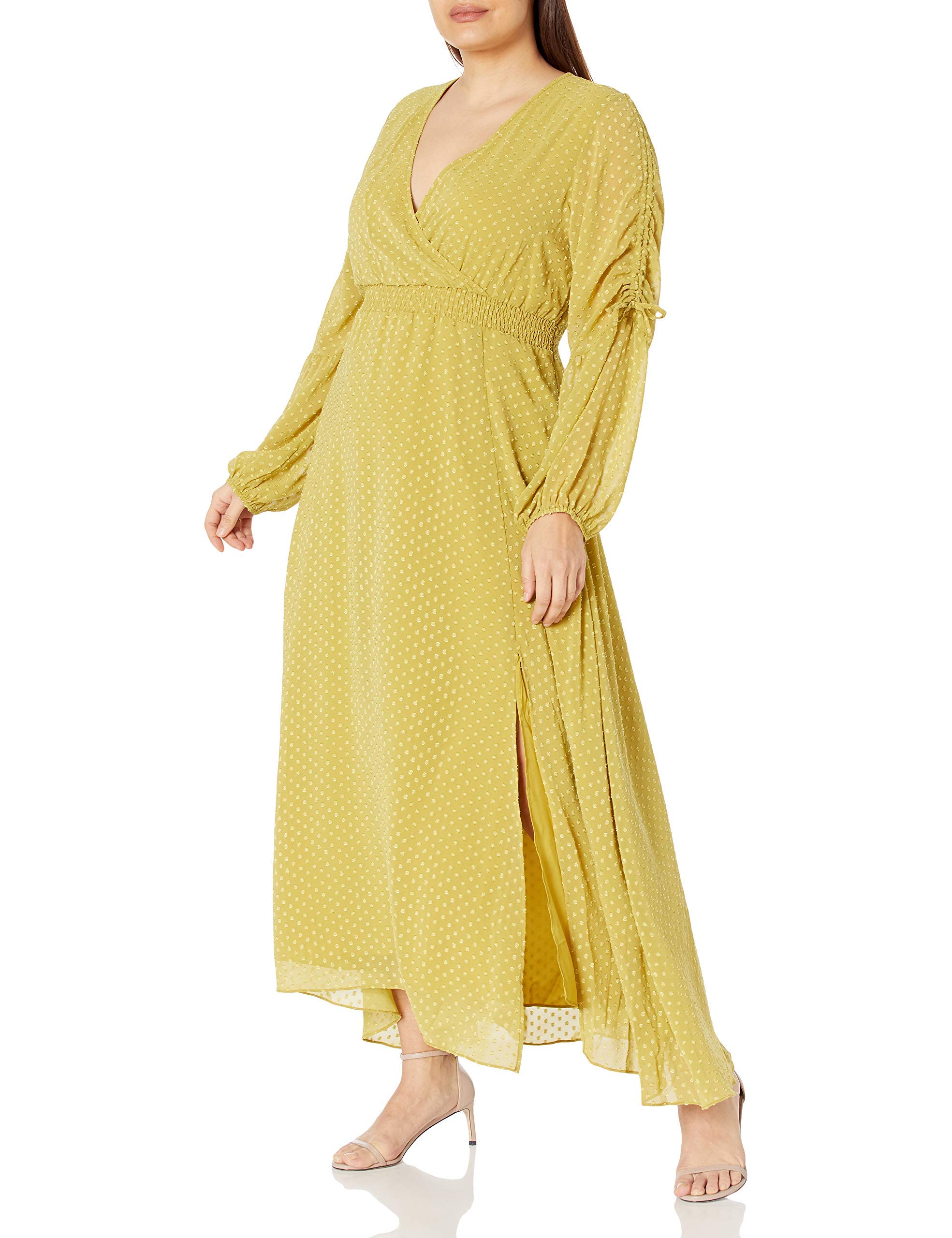 KENDALL + KYLIE Women's Ruched Sleeve Maxi Dress - Flowy Summer Casual Dress for Beach, Vacation & Date Night